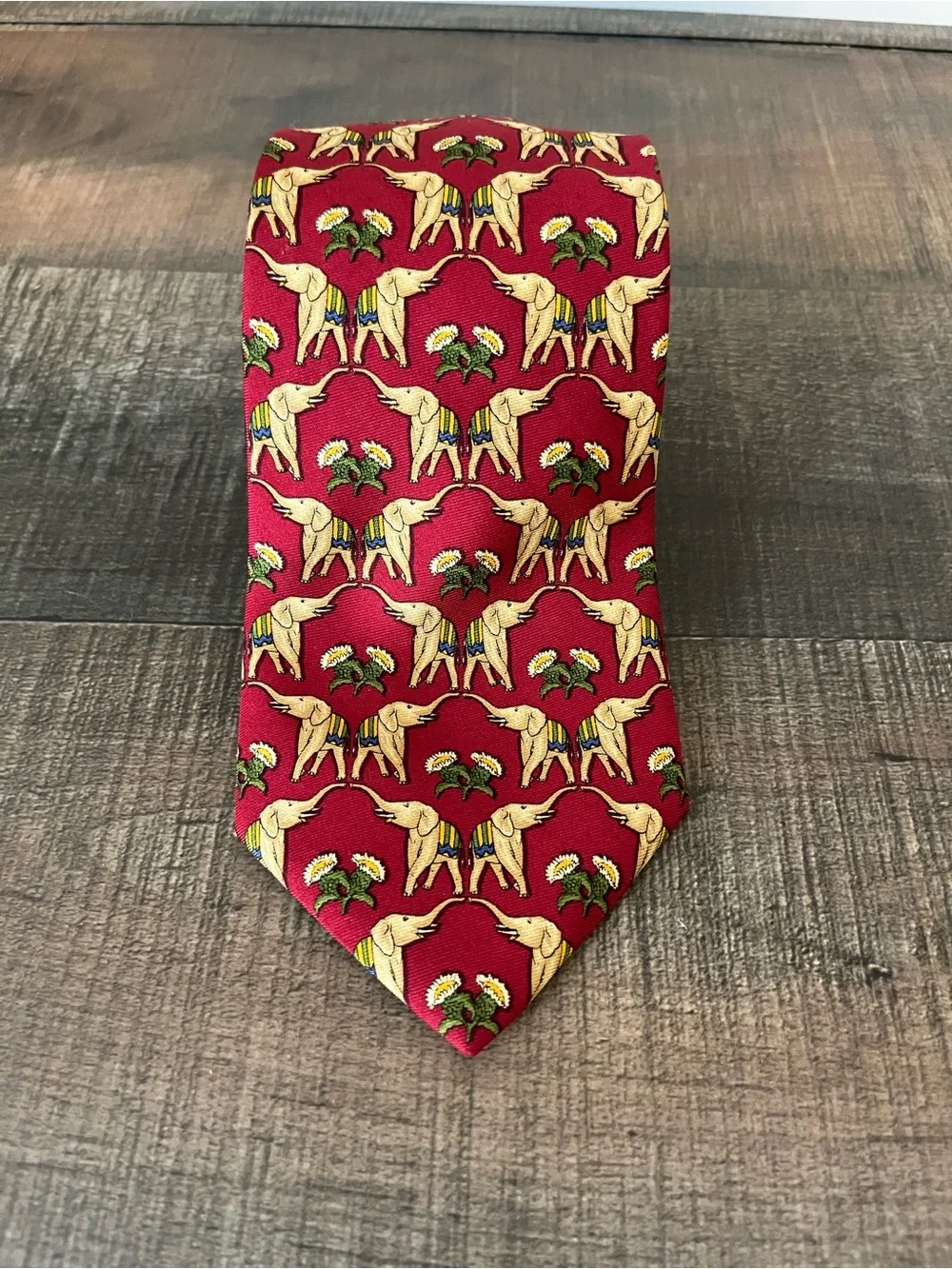 Vtg Brooks Brothers Makers Silk Tie‎ Red Elephant Floral Novelty USA
